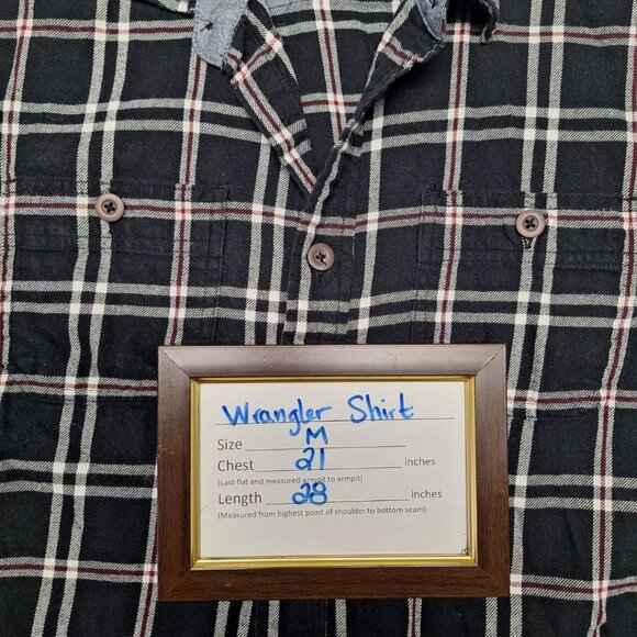 Wrangler‎ Plaid Button Up Shirt  Collar Mens Medium Pockets Cotton Down - Picture 6 of 7